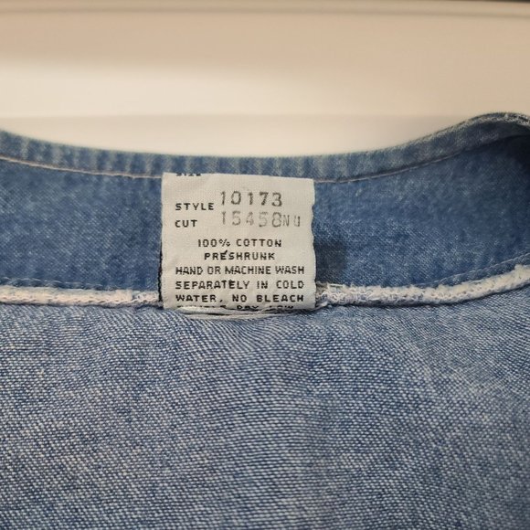 Bridge Vintage 90s Womens Sz M Floral Embroidered Denim Pearl Shirt Jacket Rodeo - Picture 8 of 9